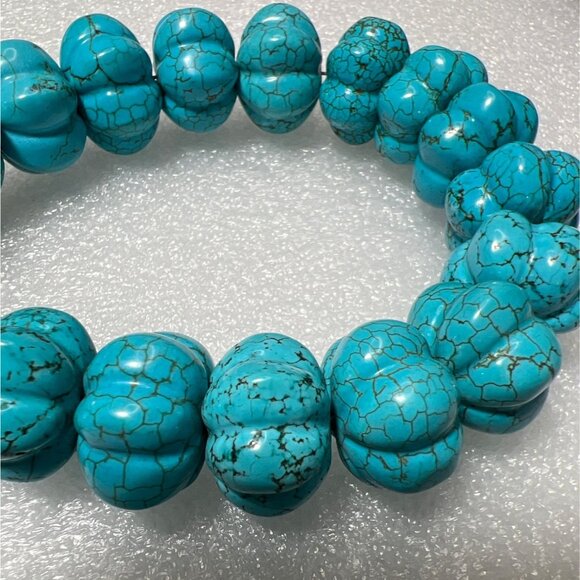 Carved Turquoise Melon Bead Necklace 17.5mm Sterling Silver Toggle Clasp 17" 197 - Picture 7 of 11